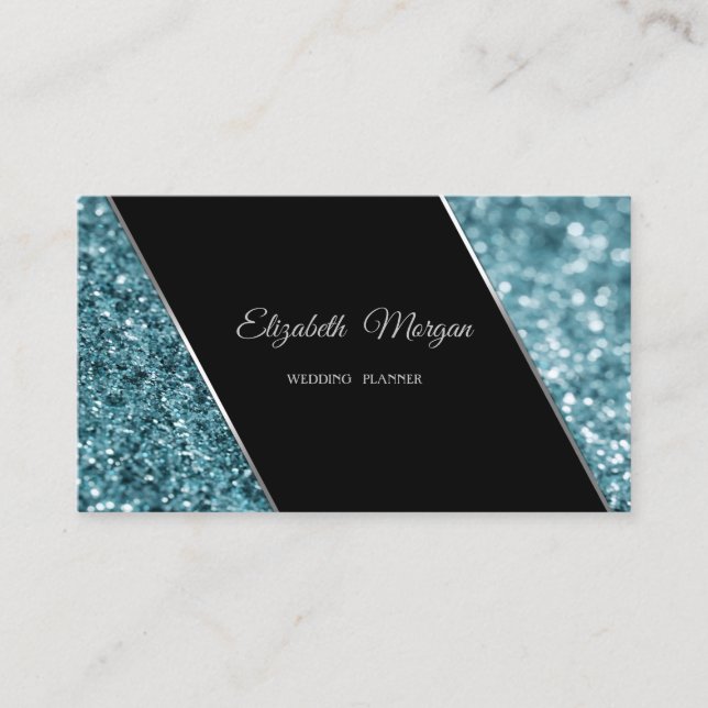 Tarjeta De Visita Elegante Purpurina azul de lujo Bokeh (Anverso)