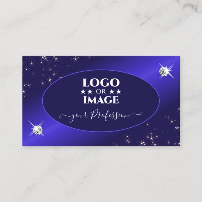Tarjeta De Visita Elegante Purpurina azul real Estrellas Diamantes A (Anverso)