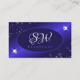 Tarjeta De Visita Elegante Purpurina azul real estriba monograma de 