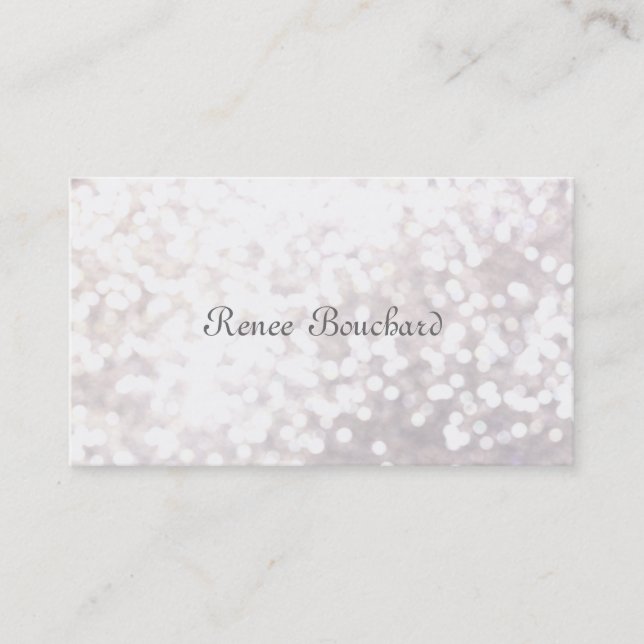 Tarjeta De Visita Elegante Purpurina blanco Bokeh Event Planner (Anverso)
