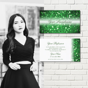 Tarjeta De Visita Elegante Purpurina blanco y verde espumoso moderno