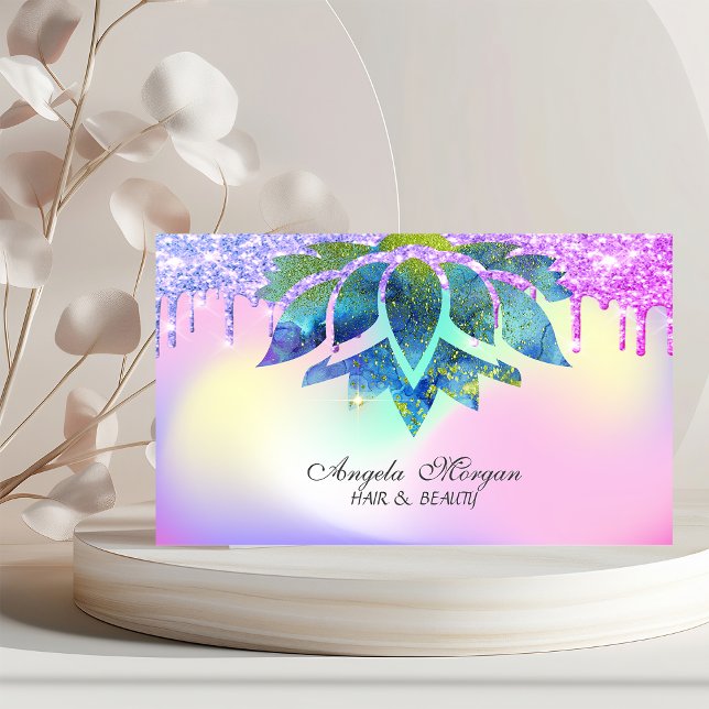 Tarjeta De Visita Elegante Purpurina Blue Lotus Holographic Dris (Subido por el creador)