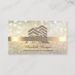 Tarjeta De Visita Elegante Purpurina Bokeh Gold House Roof