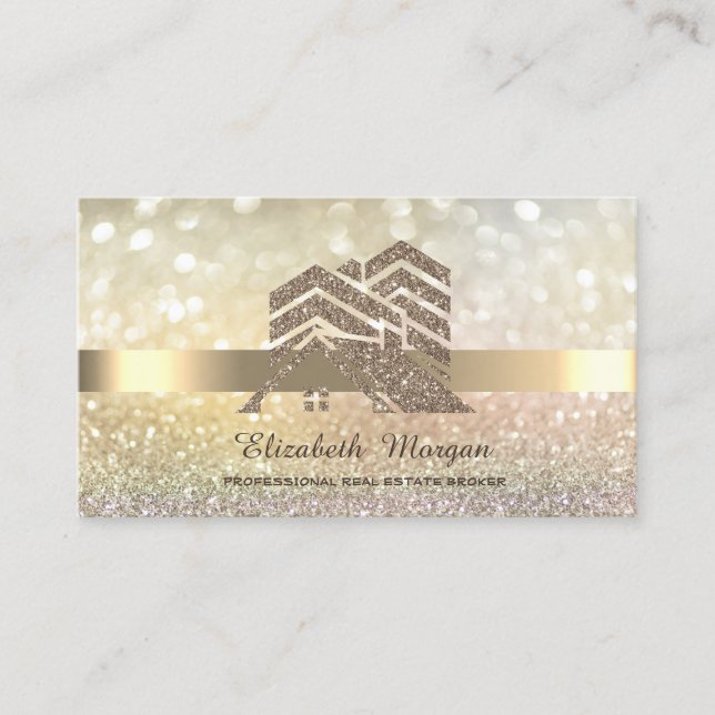 Tarjeta De Visita Elegante Purpurina Bokeh Gold House Roof (Anverso)
