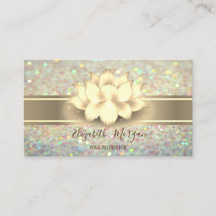 Tarjeta De Visita Elegante Purpurina Bokeh, Gold Stripe Yoga Lotus