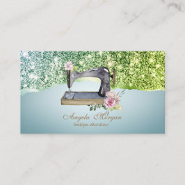 Tarjeta De Visita Elegante Purpurina Borde Floral Máquina de coser