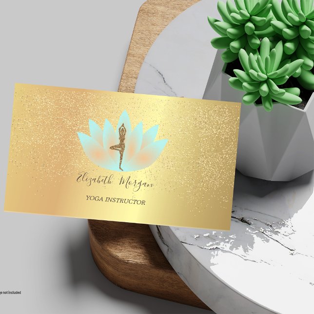 Tarjeta De Visita Elegante Purpurina Chica de yoga de Lotus Gold Con (Subido por el creador)