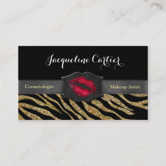 Tarjeta De Visita Elegante Purpurina de cebra dorada cometólogo