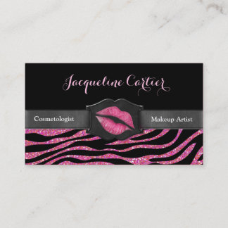 Tarjeta De Visita Elegante Purpurina de cebra rosa besar cometólogo