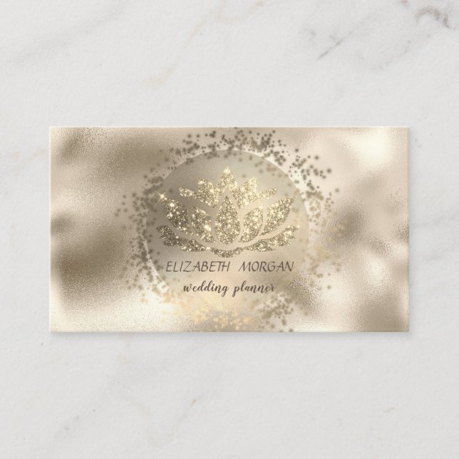 Tarjeta De Visita Elegante Purpurina de Confetti dorado Lotus Metall (Anverso)