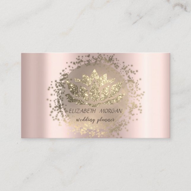 Tarjeta De Visita Elegante Purpurina de Confetti dorado Lotus Rosa G (Anverso)
