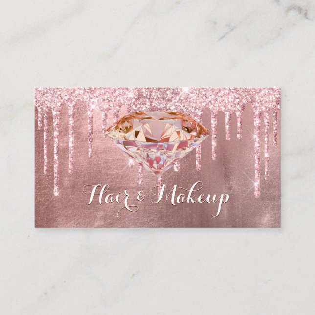 Tarjeta De Visita Elegante Purpurina de diamantes rosados lleva la i (Anverso)