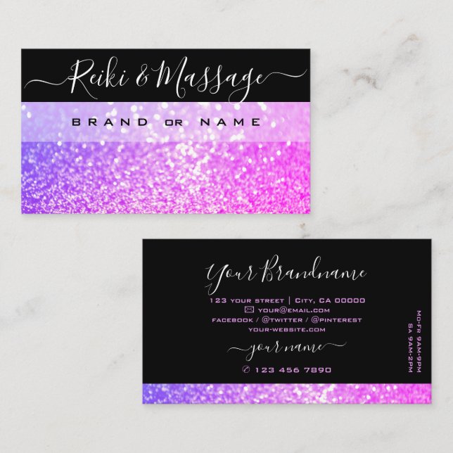 Tarjeta De Visita Elegante Purpurina de espuma púrpura rosa negro Sh (Anverso / Reverso)