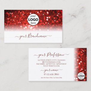Tarjeta De Visita Elegante Purpurina de espuma roja blanca con logot