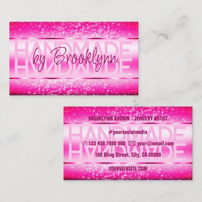 Tarjeta De Visita Elegante Purpurina de espuma rosa y lujoso Glam (Anverso / Reverso)