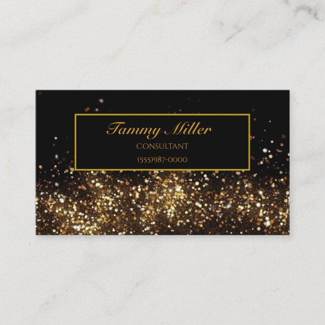 Tarjeta De Visita Elegante Purpurina de Faux Black Gold (Anverso)