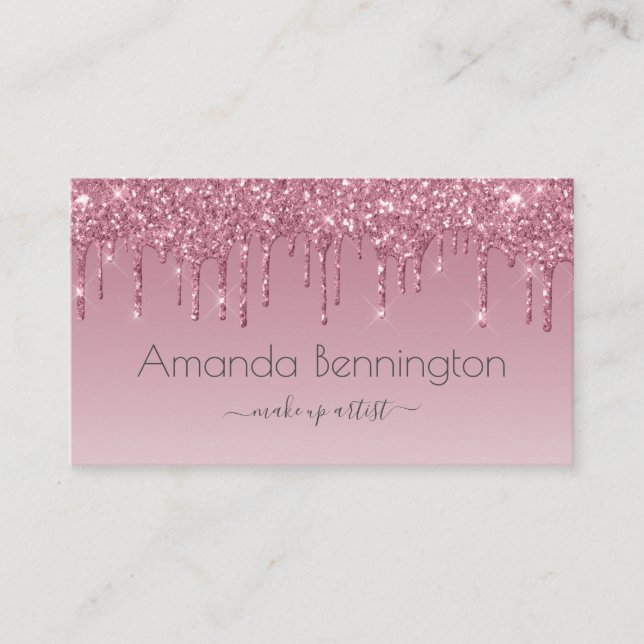 Tarjeta De Visita Elegante Purpurina de Faux de Oro Rosa (Anverso)