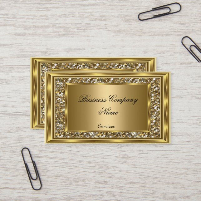 Tarjeta De Visita Elegante Purpurina de Faux Frame Gold (Anverso/Reverso In Situ)