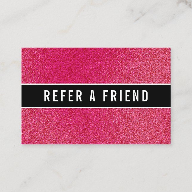 Tarjeta De Visita Elegante purpurina de frambuesa, cliente de refere (Anverso)