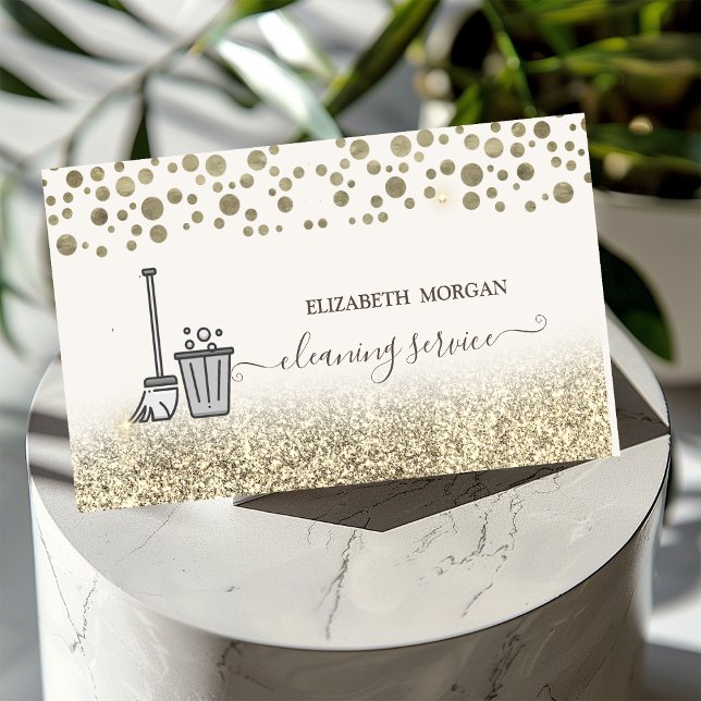 Tarjeta De Visita Elegante Purpurina de limpieza de doncellas de oro (Subido por el creador)