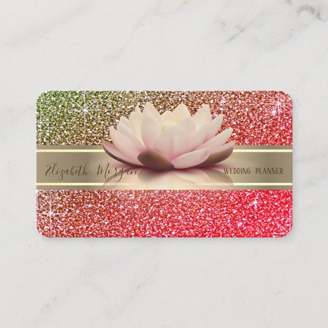 Tarjeta De Visita Elegante Purpurina de lujo, Banda de oro, Lotus Om (Anverso)