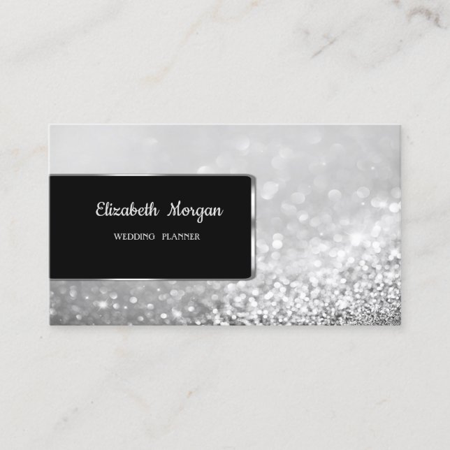 Tarjeta De Visita Elegante Purpurina de lujo elegante de plata Bokeh (Anverso)