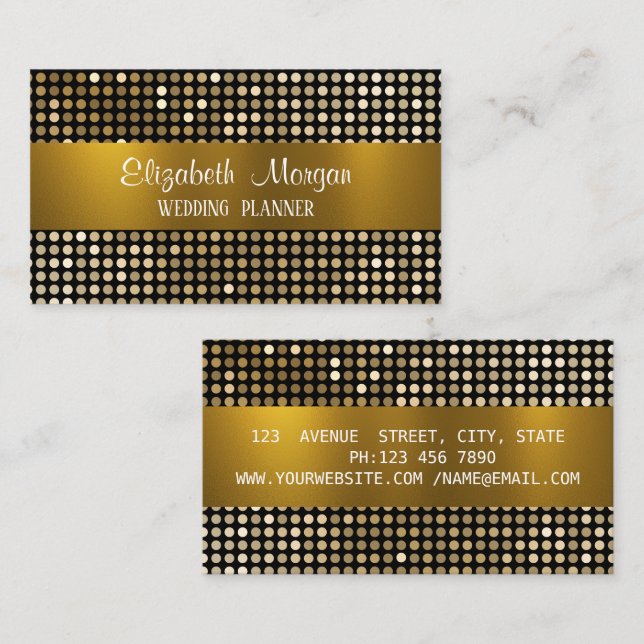 Tarjeta De Visita Elegante Purpurina de lujo moderno, Gold Stripe Bu (Anverso / Reverso)
