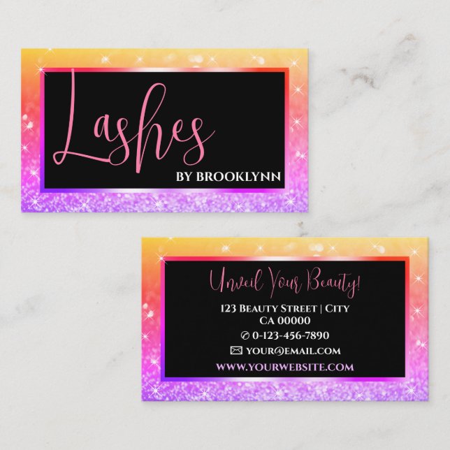 Tarjeta De Visita Elegante Purpurina de lujo Rainbow Ombre Sparkling (Anverso / Reverso)
