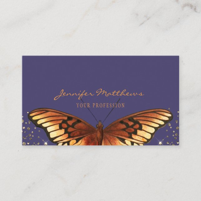 Tarjeta De Visita Elegante Purpurina de mariposa monarca (Anverso)
