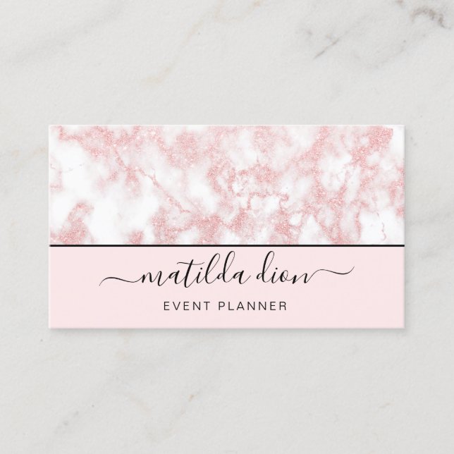 Tarjeta De Visita Elegante purpurina de mármol purpurina rosa rosa d (Anverso)