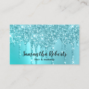Tarjeta De Visita Elegante purpurina de menta azul acuático gotea pe