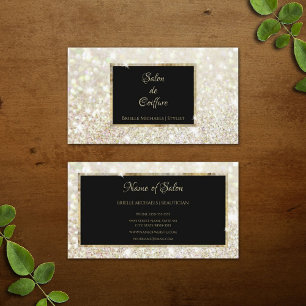 Tarjeta De Visita Elegante Purpurina de oro blanco negro y salón de 