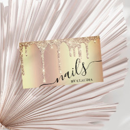 Tarjeta De Visita Elegante purpurina de oro elegante gotea uñas