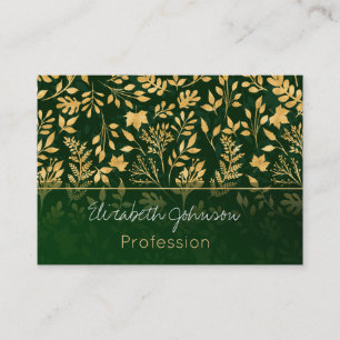 Tarjeta De Visita Elegante Purpurina de oro Foliage Forest Green Des