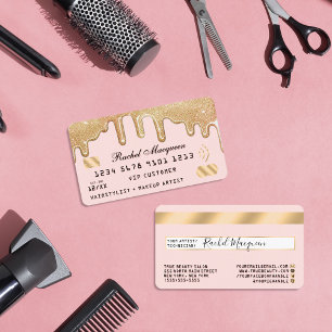 Tarjeta De Visita Elegante Purpurina de oro gotea crédito rosa