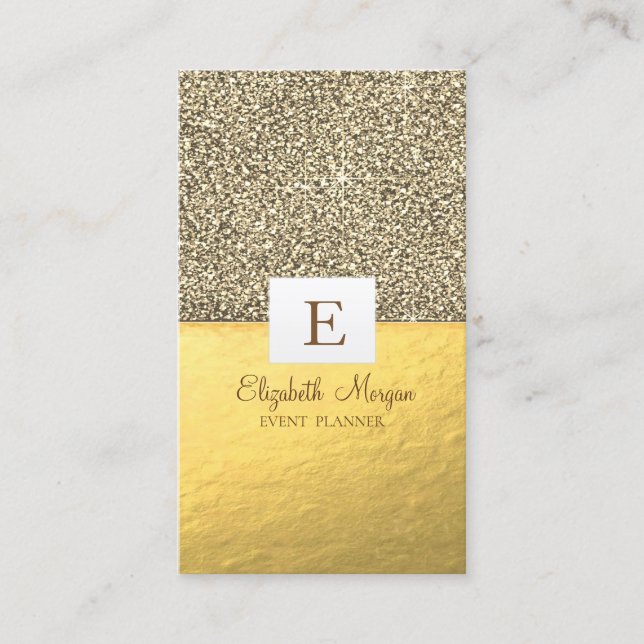 Tarjeta De Visita Elegante Purpurina de oro moderno y brillante mono (Anverso)