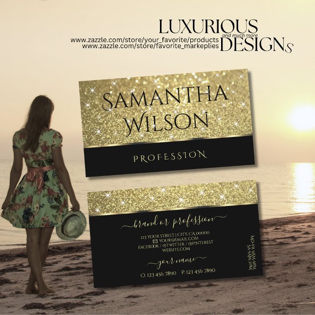 Tarjeta De Visita Elegante Purpurina de oro negro Luminoso Stars Fan (Subido por el creador)