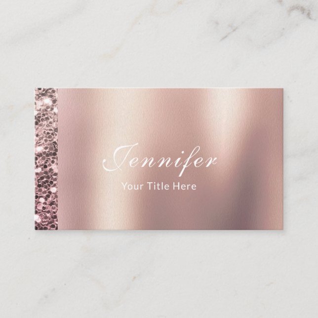 Tarjeta De Visita Elegante Purpurina de oro Rosa de Relieve metaliza (Anverso)