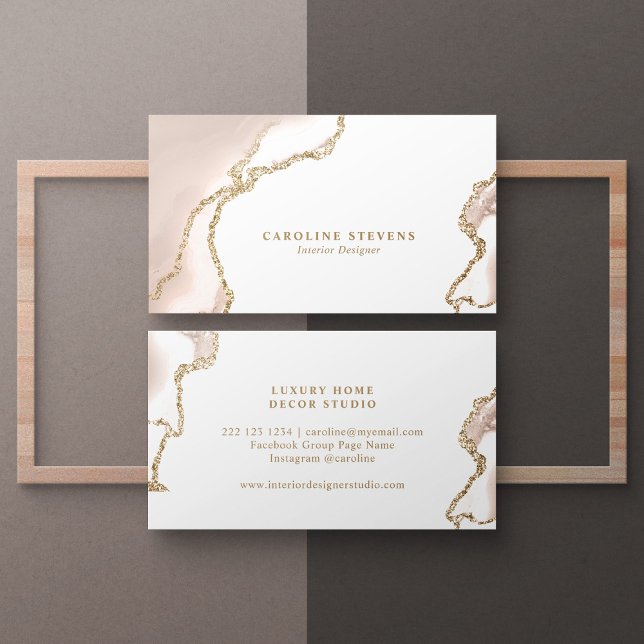 Tarjeta De Visita Elegante purpurina de oro rosa rosa negro agate mo (Subido por el creador)