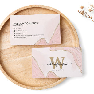 Tarjeta De Visita Elegante Purpurina de oro rosado Mármol Monograma