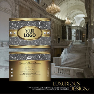 Tarjeta De Visita Elegante Purpurina de plata dorada con logotipo de