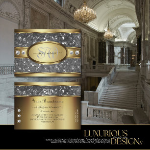 Tarjeta De Visita Elegante Purpurina de Plata Dorada Estrellas de Di