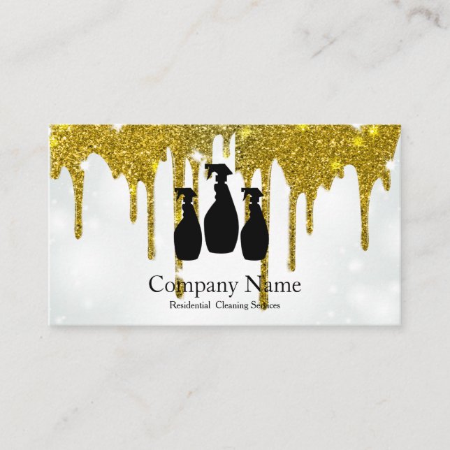 Tarjeta De Visita Elegante Purpurina de Servicio de Limpieza (Anverso)