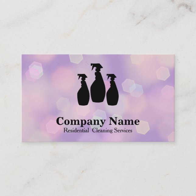 Tarjeta De Visita Elegante Purpurina de servicio de limpieza acuarel (Anverso)