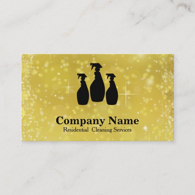 Tarjeta De Visita Elegante Purpurina de servicio de limpieza acuarel (Anverso)