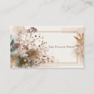 Tarjeta De Visita Elegante Purpurina dorado bohemio con flores secas