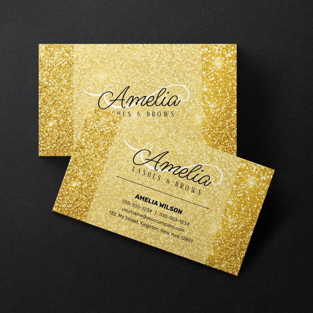 Tarjeta De Visita Elegante Purpurina Dorado Brows Artista de maquill (Subido por el creador)