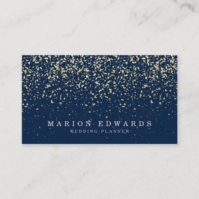 Tarjeta De Visita Elegante purpurina dorado confeti elegante azul ma (Anverso)