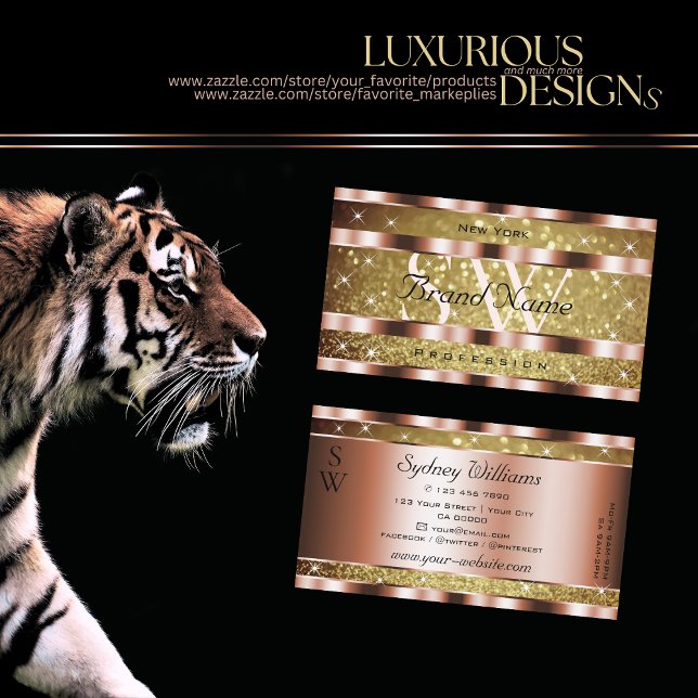 Tarjeta De Visita Elegante Purpurina dorado Estrellas Monograma Rosa (Subido por el creador)