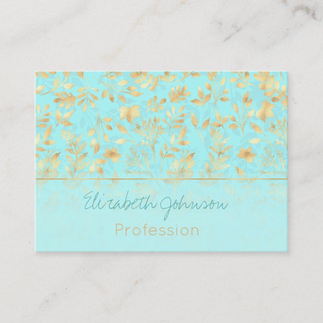 Tarjeta De Visita Elegante Purpurina dorado Foliage Light Mint Diseñ (Anverso)